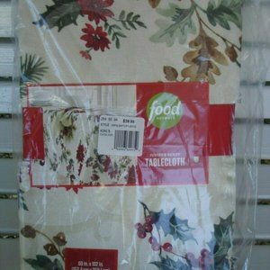 60" x 102" OBLONG Fabric Tablecloth FOOD NETWORK Christmas Winter Juniper